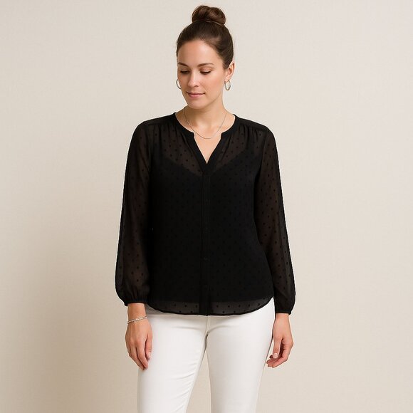 A New Day Black Sheer Polka Dot Blouse - Picture 1 of 5